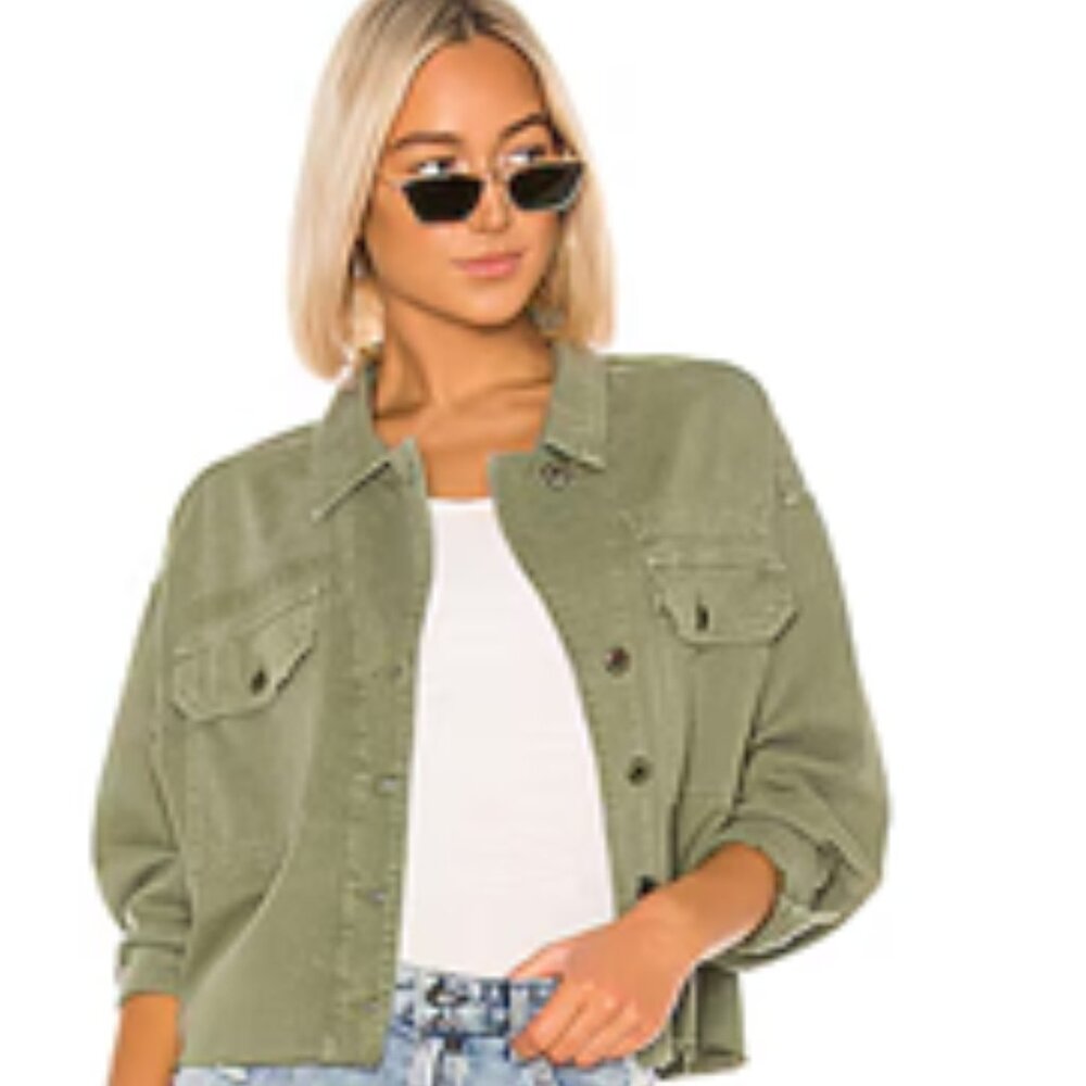 All Saints Morten Shirt Denim Jacket in Khaki Green XS/S